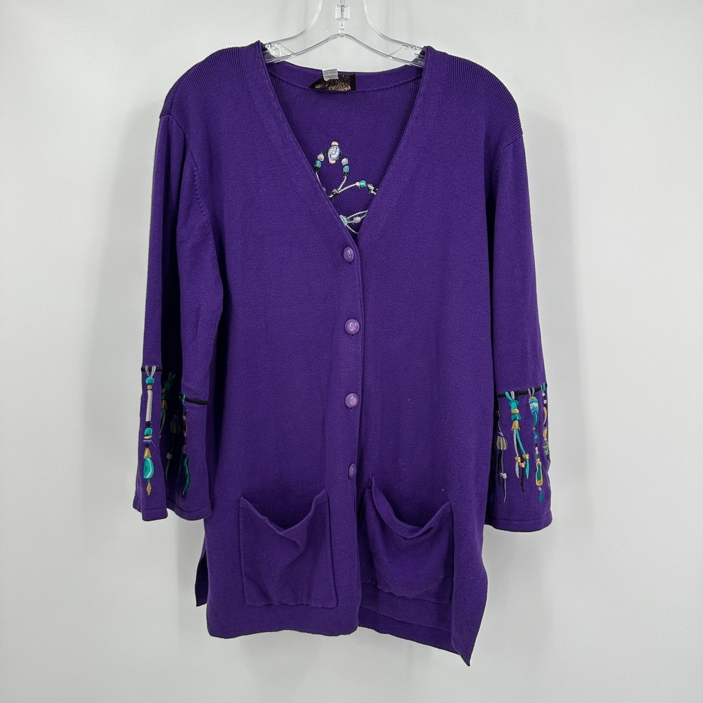 Bob Mackie Wearable Art Womens Embroidered Cardigan Dreamcatcher Southwestern
